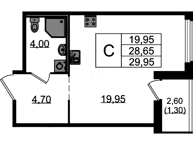 Квартира студия 29.95 м², 9/15 эт., ЖК «GloraX Парголово»